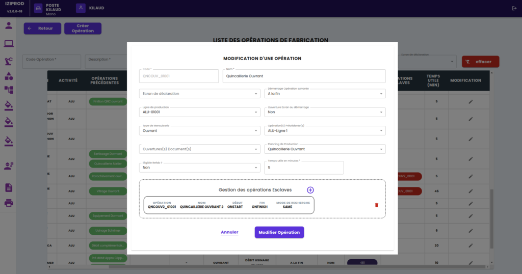 formulaire de création d'une opération